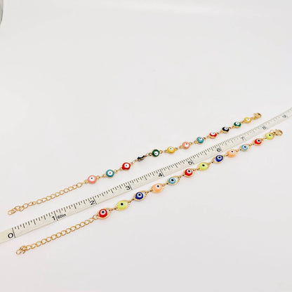 Enamel Evil Eye 18k Gold Plated Stainless Steel Bracelet-FGS