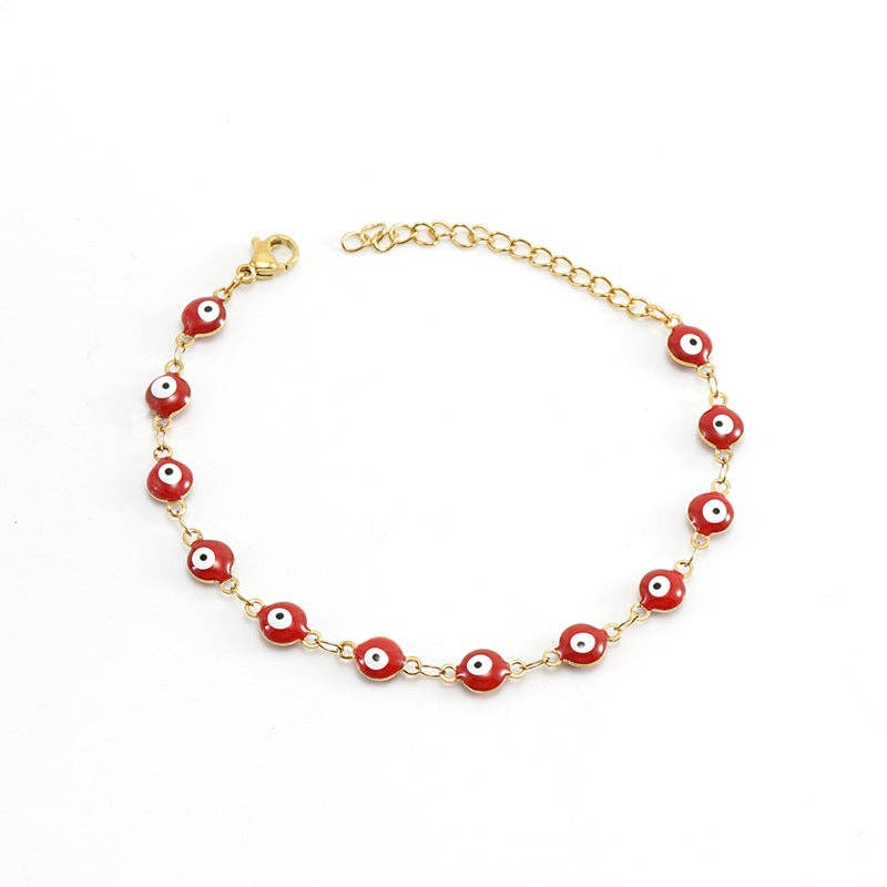 Enamel Evil Eye 18k Gold Plated Stainless Steel Bracelet-FGS