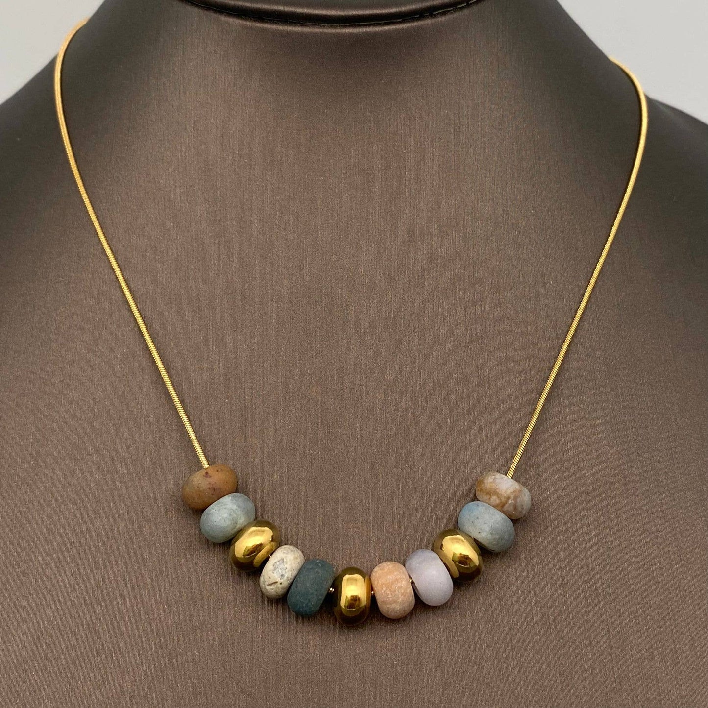 FGS/CS - Natural Stone Beaded Charm 18K Gold Plated Necklace