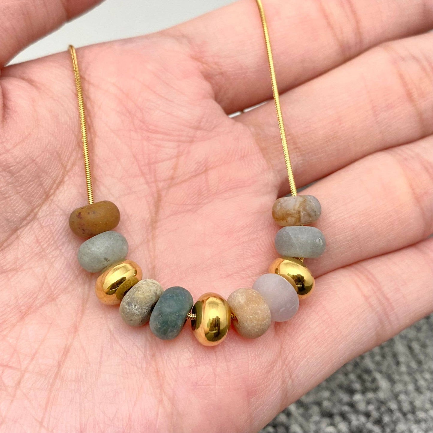 FGS/CS - Natural Stone Beaded Charm 18K Gold Plated Necklace