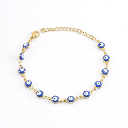 Enamel Evil Eye 18k Gold Plated Stainless Steel Bracelet-FGS