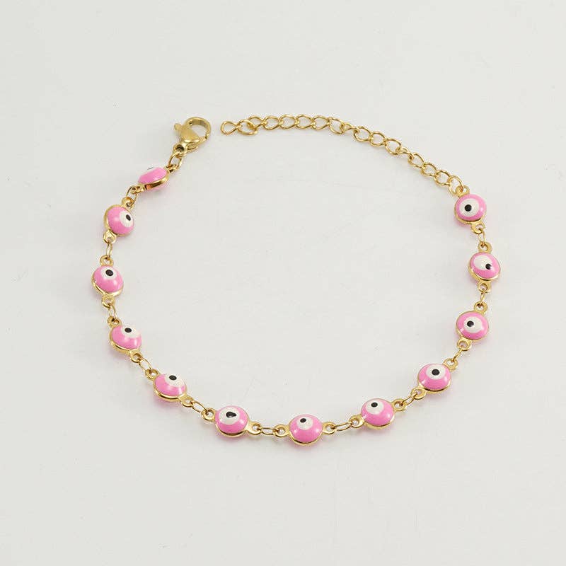 Enamel Evil Eye 18k Gold Plated Stainless Steel Bracelet-FGS