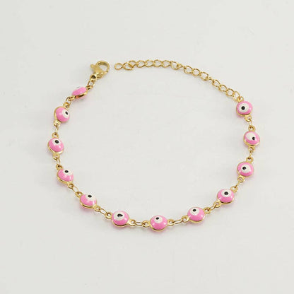 Enamel Evil Eye 18k Gold Plated Stainless Steel Bracelet-FGS
