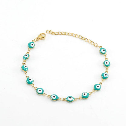 Enamel Evil Eye 18k Gold Plated Stainless Steel Bracelet-FGS