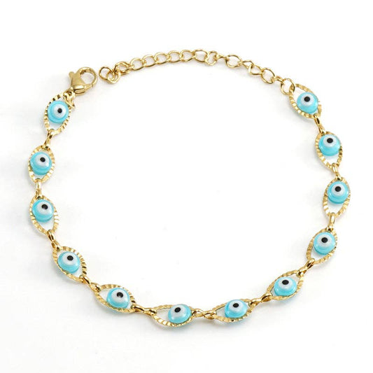 18K Gold Enamel Evil Eye Bracelet