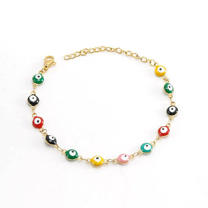 Enamel Evil Eye 18k Gold Plated Stainless Steel Bracelet-FGS