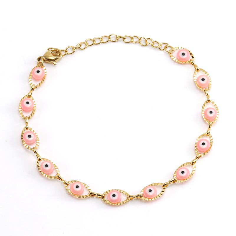 Enamel Evil Eye 18k Gold Plated Stainless Steel Bracelet-FGS