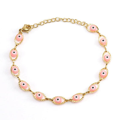 Enamel Evil Eye 18k Gold Plated Stainless Steel Bracelet-FGS